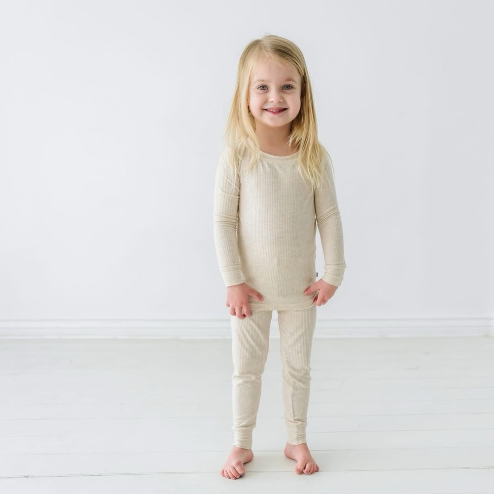 NIB LS Heather Oatmeal Ribbed Pj Set